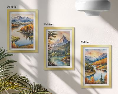 Trittico incorniciato Paesaggi montani con un fiume e alberi colorati