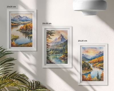 Trittico incorniciato Paesaggi montani con un fiume e alberi colorati