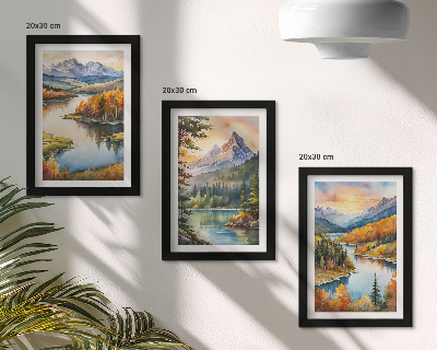 Trittico incorniciato Paesaggi montani con un fiume e alberi colorati