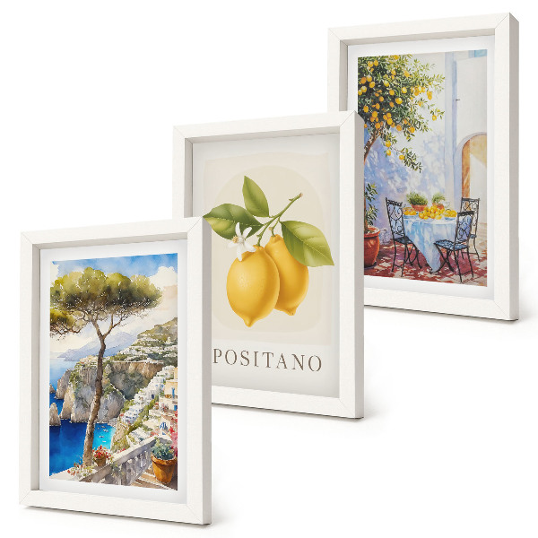 Trittico incorniciato Panorami di Positano con limoni al sole