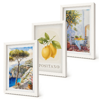 Trittico incorniciato Panorami di Positano con limoni al sole