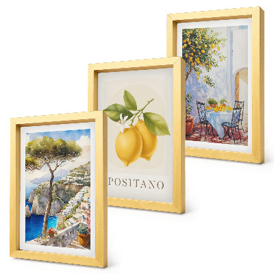 Trittico incorniciato Panorami di Positano con limoni al sole