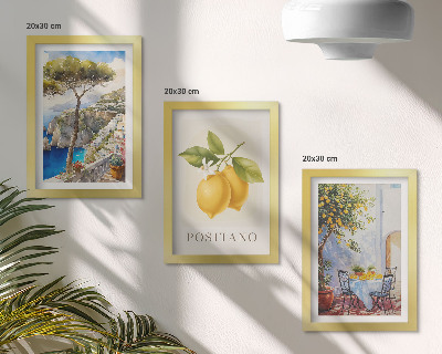 Trittico incorniciato Panorami di Positano con limoni al sole