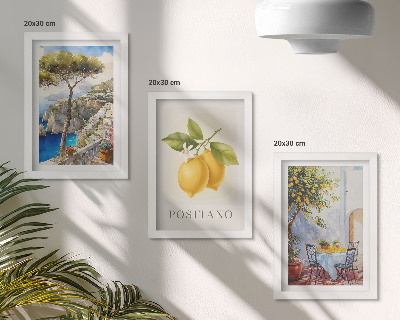Trittico incorniciato Panorami di Positano con limoni al sole