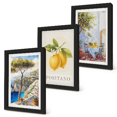 Trittico incorniciato Panorami di Positano con limoni al sole