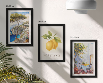 Trittico incorniciato Panorami di Positano con limoni al sole