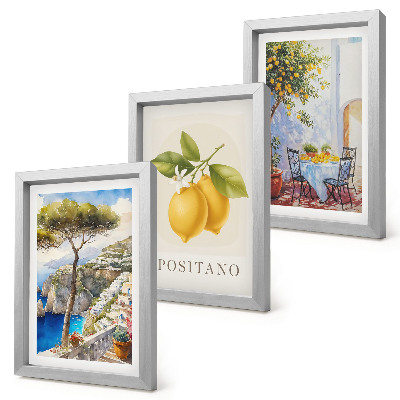 Trittico incorniciato Panorami di Positano con limoni al sole