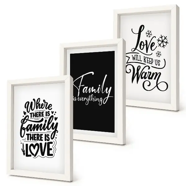 Trittico incorniciato con citazioni motivazionali su famiglia, amore e calore domestico