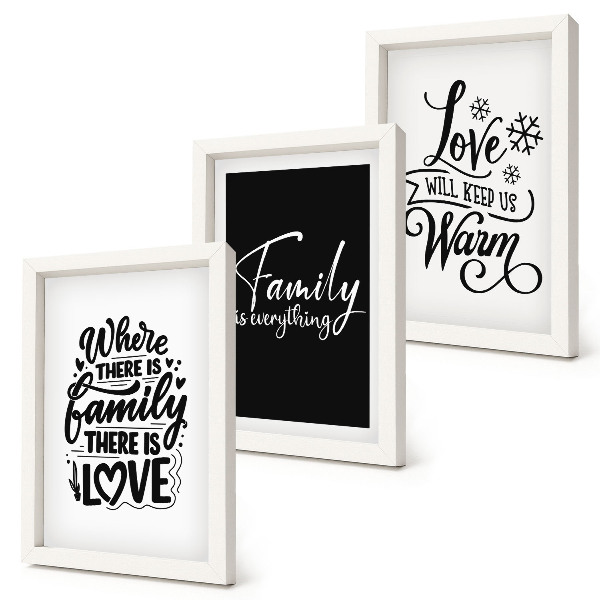 Trittico incorniciato Famiglia, amore, calore, casa, citazioni motivazionali