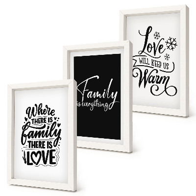 Trittico incorniciato Famiglia, amore, calore, casa, citazioni motivazionali