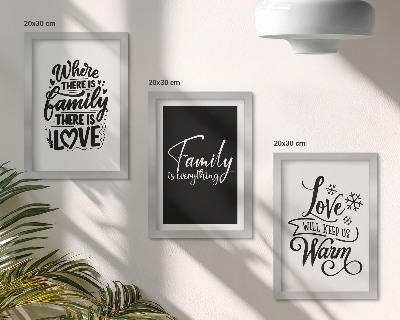 Trittico incorniciato Famiglia, amore, calore, casa, citazioni motivazionali