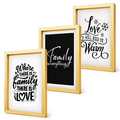 Trittico incorniciato Famiglia, amore, calore, casa, citazioni motivazionali