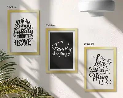 Trittico incorniciato con citazioni motivazionali su famiglia, amore e calore domestico