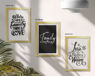 Trittico incorniciato Famiglia, amore, calore, casa, citazioni motivazionali
