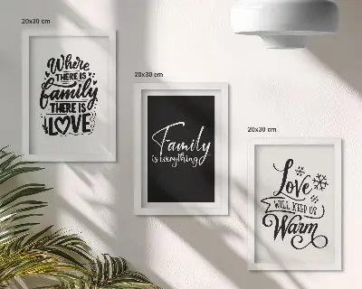 Trittico incorniciato con citazioni motivazionali su famiglia, amore e calore domestico