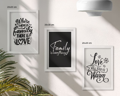 Trittico incorniciato Famiglia, amore, calore, casa, citazioni motivazionali