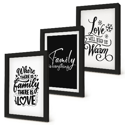 Trittico incorniciato Famiglia, amore, calore, casa, citazioni motivazionali