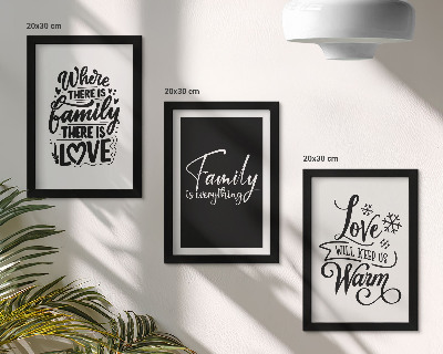 Trittico incorniciato Famiglia, amore, calore, casa, citazioni motivazionali