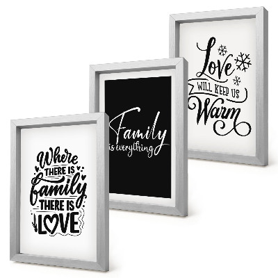 Trittico incorniciato Famiglia, amore, calore, casa, citazioni motivazionali
