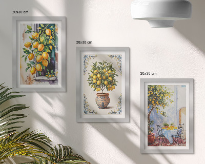 Trittico incorniciato Alberi di limoni e frutti in un ambiente soleggiato
