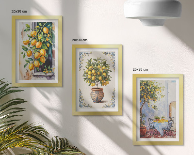 Trittico incorniciato Alberi di limoni e frutti in un ambiente soleggiato