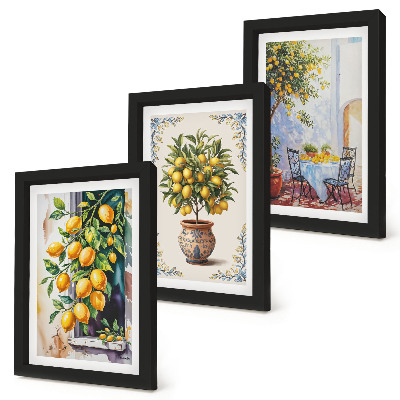 Trittico incorniciato Alberi di limoni e frutti in un ambiente soleggiato