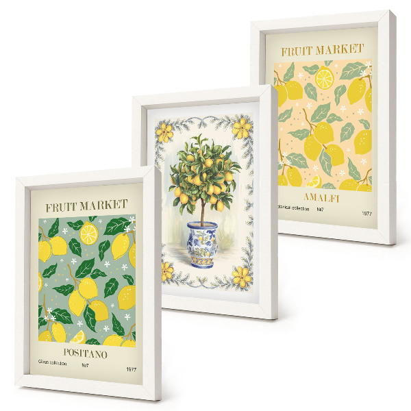 Composizione di 3 quadri Poster italiani con agrumi e frutta