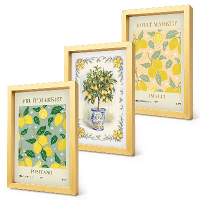 Composizione di 3 quadri Poster italiani con agrumi e frutta