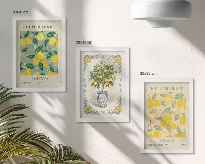 Composizione di 3 quadri con agrumi e frutta poster in stile italiano