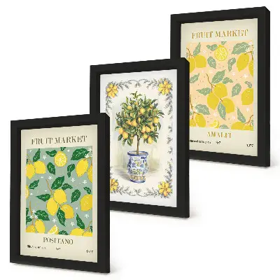 Composizione di 3 quadri con agrumi e frutta poster in stile italiano