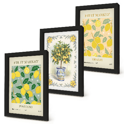 Composizione di 3 quadri Poster italiani con agrumi e frutta