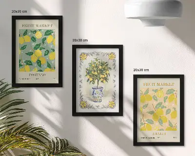 Composizione di 3 quadri con agrumi e frutta poster in stile italiano