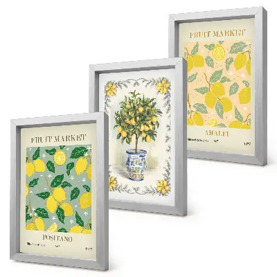 Composizione di 3 quadri con agrumi e frutta poster in stile italiano