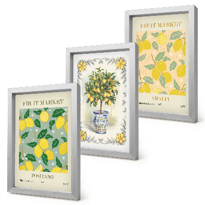 Composizione di 3 quadri Poster italiani con agrumi e frutta