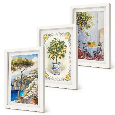 Vista sul mare con alberi di limoni trittico incorniciato