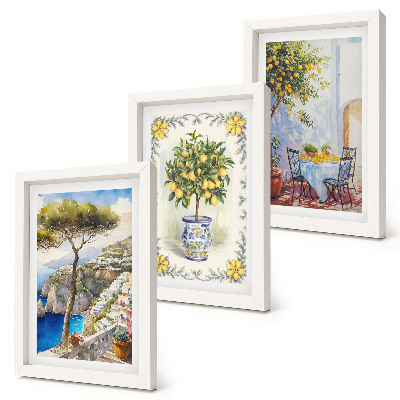Trittico incorniciato Vista sul mare con alberi di limoni