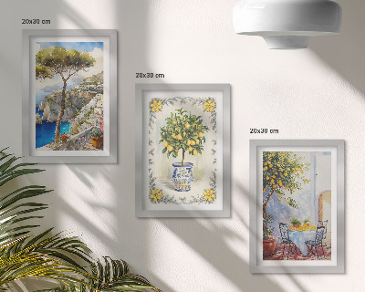 Trittico incorniciato Vista sul mare con alberi di limoni
