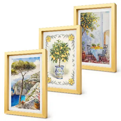 Vista sul mare con alberi di limoni trittico incorniciato