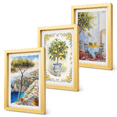 Trittico incorniciato Vista sul mare con alberi di limoni