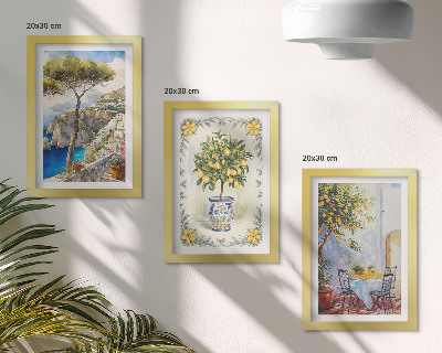 Trittico incorniciato Vista sul mare con alberi di limoni