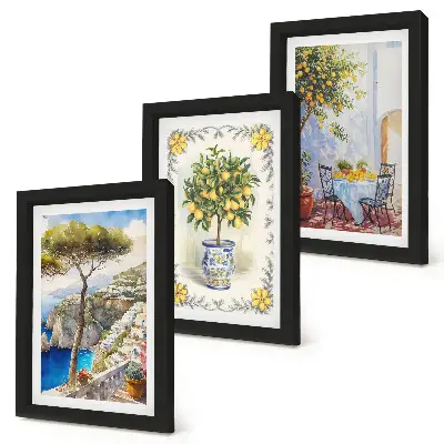 Vista sul mare con alberi di limoni trittico incorniciato