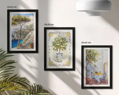 Vista sul mare con alberi di limoni trittico incorniciato