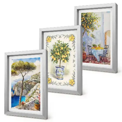 Vista sul mare con alberi di limoni trittico incorniciato