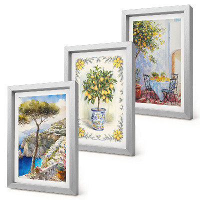 Trittico incorniciato Vista sul mare con alberi di limoni