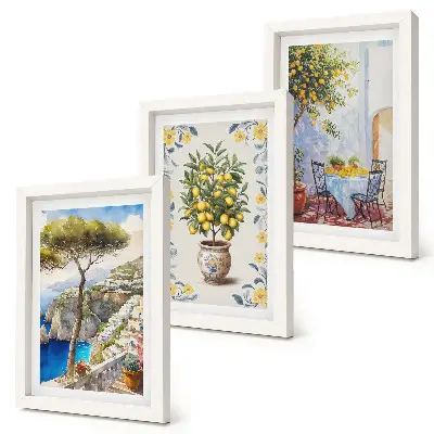 Vista mare con alberi di limoni composizione da 3 quadri dipinti italiani