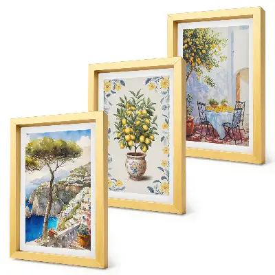 Vista mare con alberi di limoni composizione da 3 quadri dipinti italiani