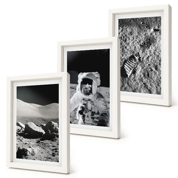 Trittico incorniciato Foto della Luna con astronauta e impronta