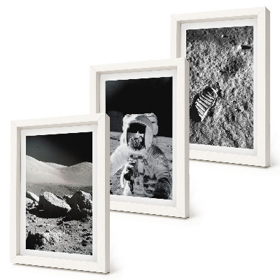 Trittico incorniciato Foto della Luna con astronauta e impronta