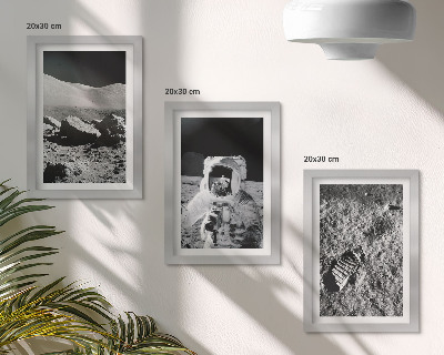 Trittico incorniciato Foto della Luna con astronauta e impronta