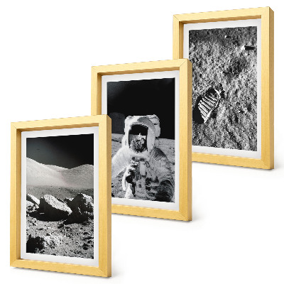 Trittico incorniciato Foto della Luna con astronauta e impronta